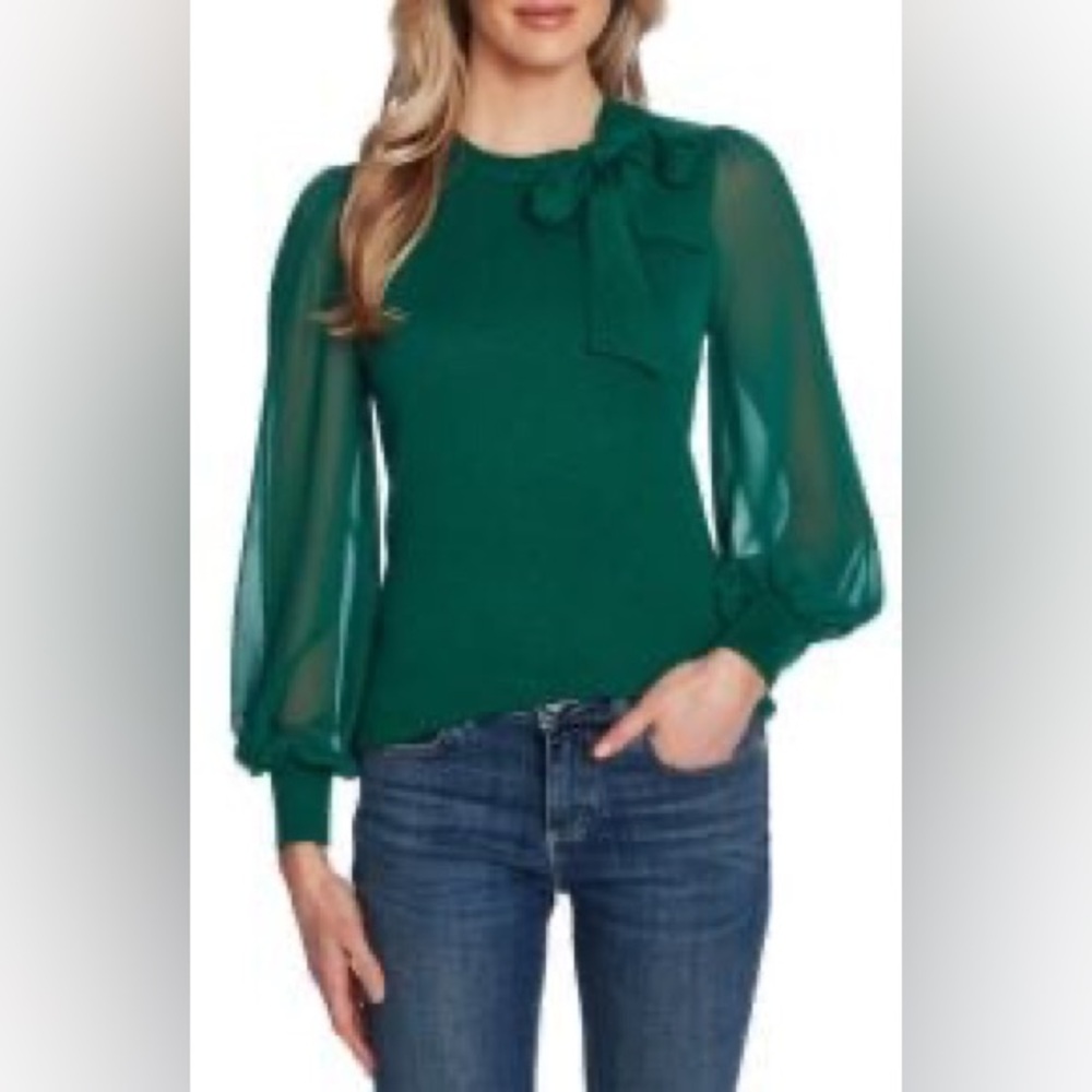 Cece Alpine Green Bow Top NWT Sz L